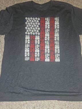 Graphic  Beer Hops American Flag Tee - Dark Gray with Red & White Print XL